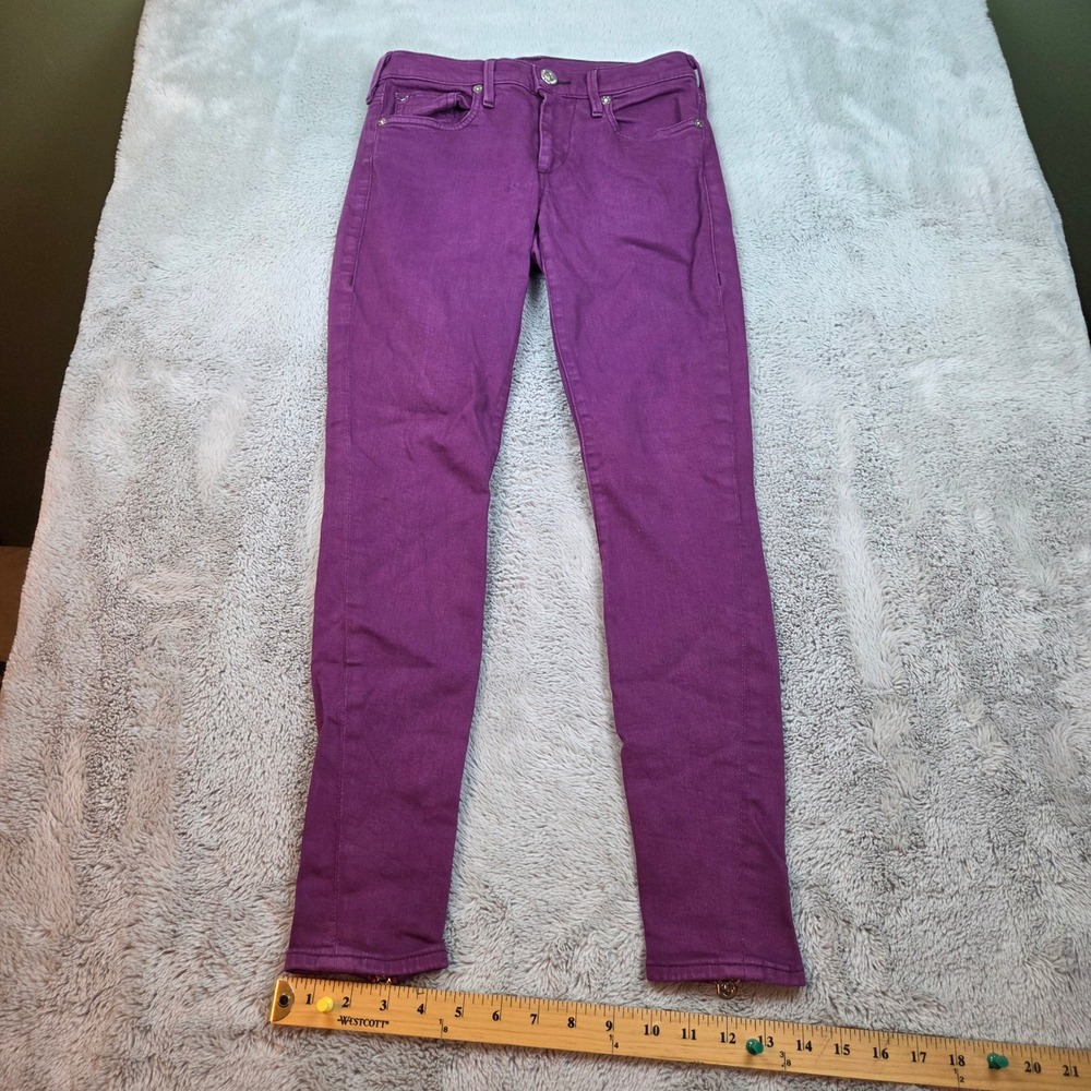 True Religion Halle Super Skinny Womens Sz 25 Mid Rise Ankle Zip Purple Jeans